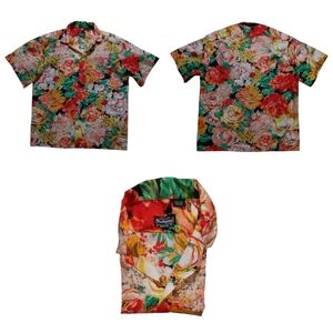 Vintage Bon Homme Hawaiian Shirt Mens M 90s Floral All Over Print Made In USA